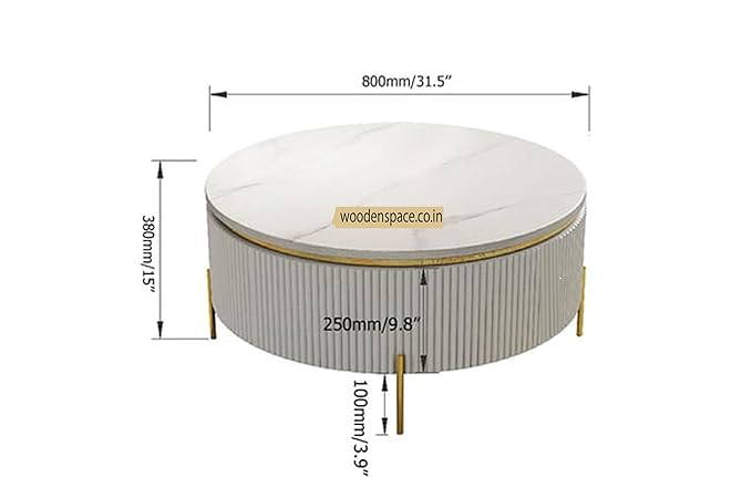 WOODEN SPACE Premium Luxury Nazaara Marble-Top Coffee Table with Iron Legs & PVD Coating | Modern Round Wooden Center Table for Living Room & Entryway - Image 3