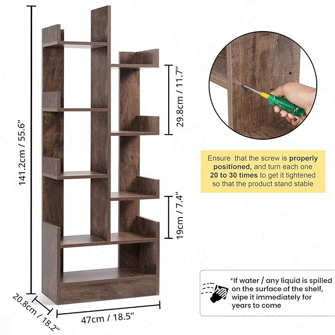 ABOUT SPACE Open Book Shelf DIY Book Storage Display Rack - Wooden Multipurpose Book Storage Display Organizer Rack with Solid Finish Showcase Stand (L 47 x W 20.8 x H 141.2 cm) - Image 4