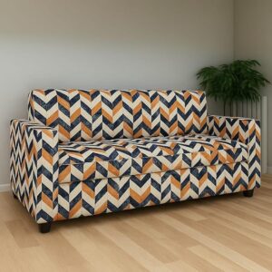 HANDWOOD FURNITURE 3 Seater Fabric Sofa Set for Living Room Furniture | 3 Seater Sofa Set | Sofa for Home | Fabric Color:- Multicolor Printed Cushions | Pre-Assembled