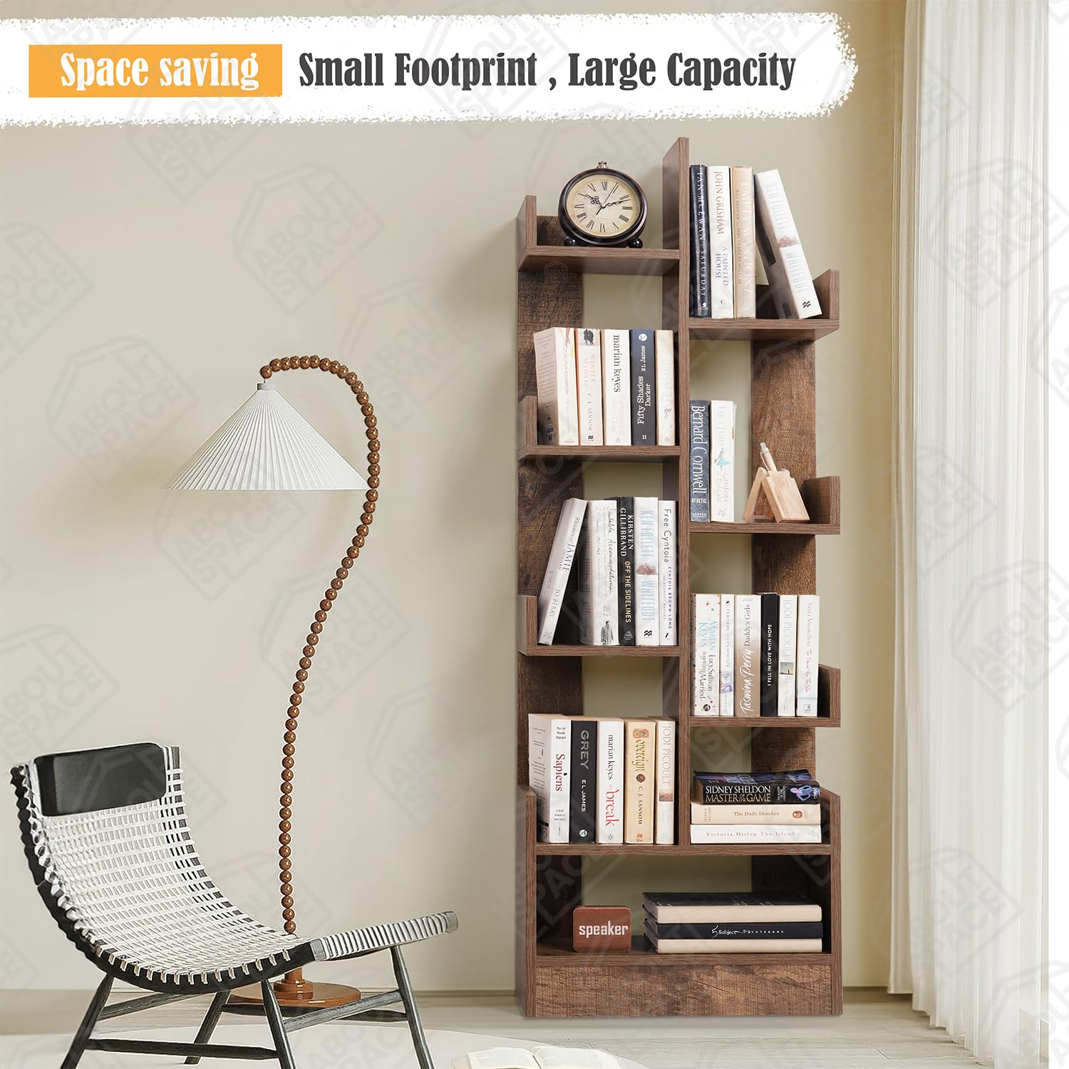 ABOUT SPACE Open Book Shelf DIY Book Storage Display Rack - Wooden Multipurpose Book Storage Display Organizer Rack with Solid Finish Showcase Stand (L 47 x W 20.8 x H 141.2 cm) - Image 2