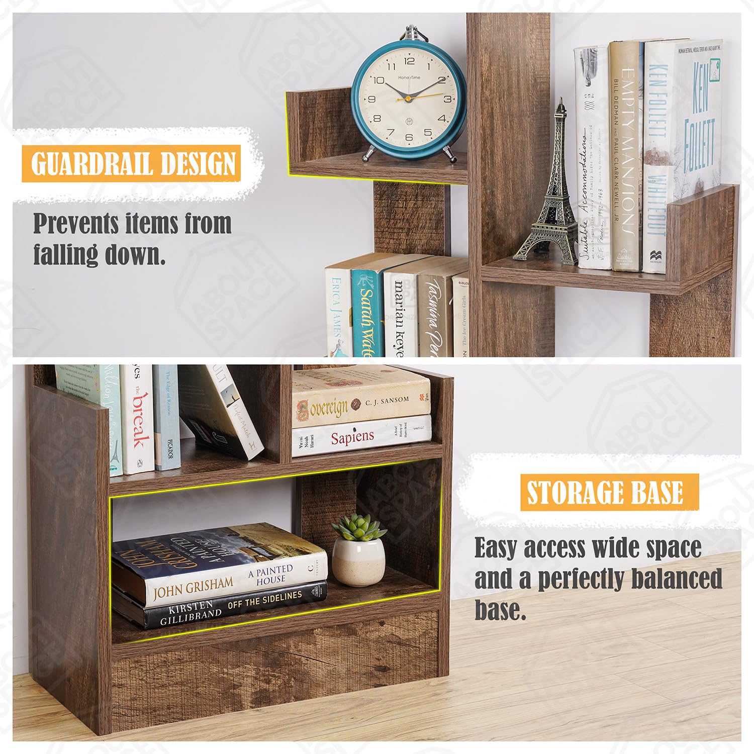 ABOUT SPACE Open Book Shelf DIY Book Storage Display Rack - Wooden Multipurpose Book Storage Display Organizer Rack with Solid Finish Showcase Stand (L 47 x W 20.8 x H 141.2 cm) - Image 3